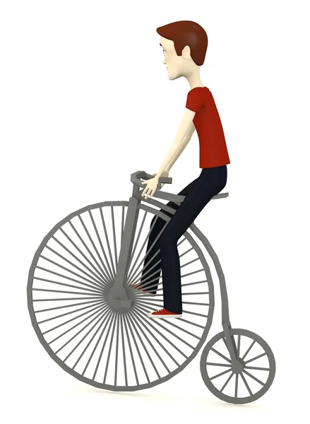 3D render av seriefiguren med gamla cykel — Stockfoto