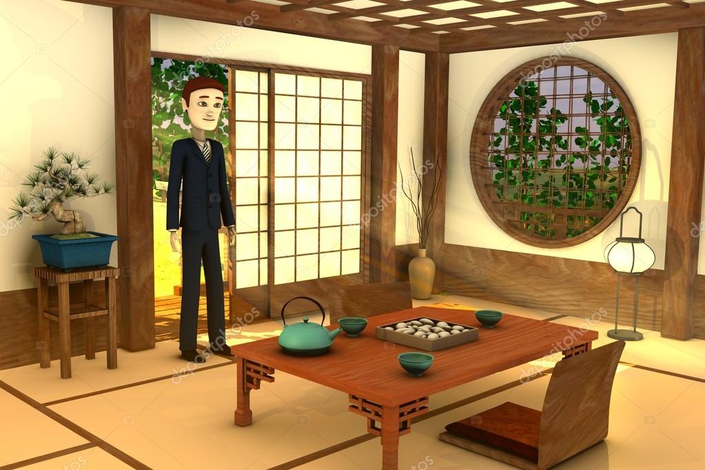 3d render av seriefiguren i japansk inredning — stockfotografi ...