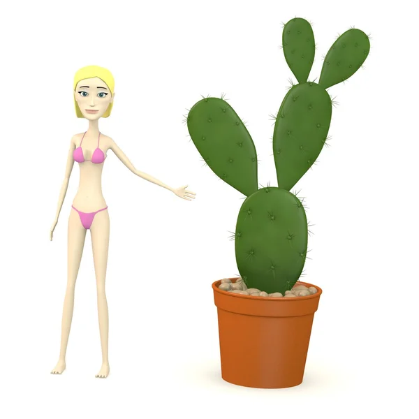 3d rendu de personnage de dessin animé avec cactus — Photo