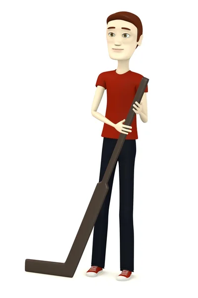Çizgi film karakteri hockeystick ile 3D render — Stok fotoğraf