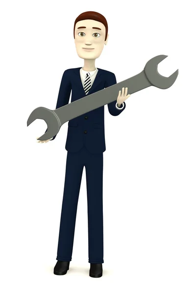 3d renderizado de personaje de dibujos animados con llave inglesa — Foto de Stock