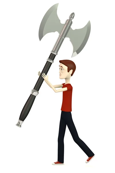 3d render of cartoon character with axe — Stock Photo, Image