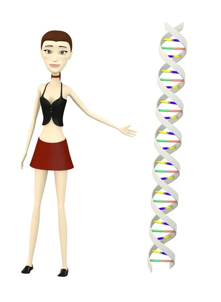 3D render van stripfiguur met dna — Stockfoto