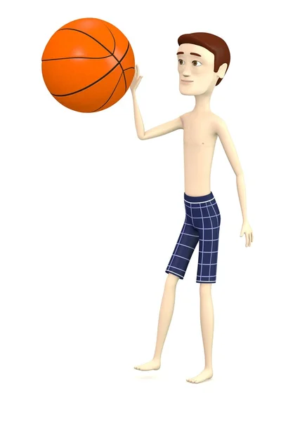 バスケット ボールと漫画のキャラクターの 3 d レンダリング — ストック写真