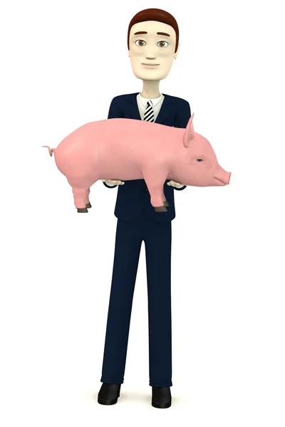 3d rendu de personnage de dessin animé avec petit cochon — Photo