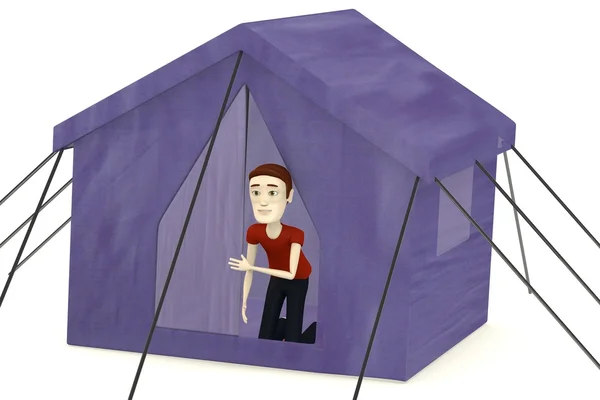 3d render of cartoon character with tent — Stock Photo, Image