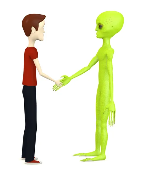 3D render van stripfiguur met alien — Stockfoto