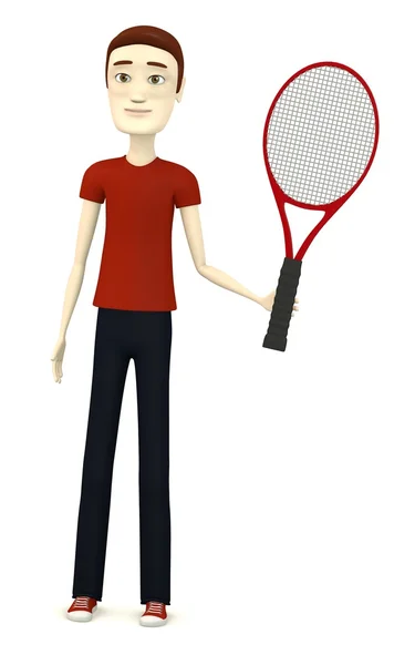 Rendering 3d del personaggio dei cartoni animati con racchetta da tennis — Foto Stock