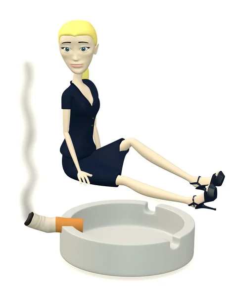 3d rendu de personnage de dessin animé avec cendrier et cigarette — Photo