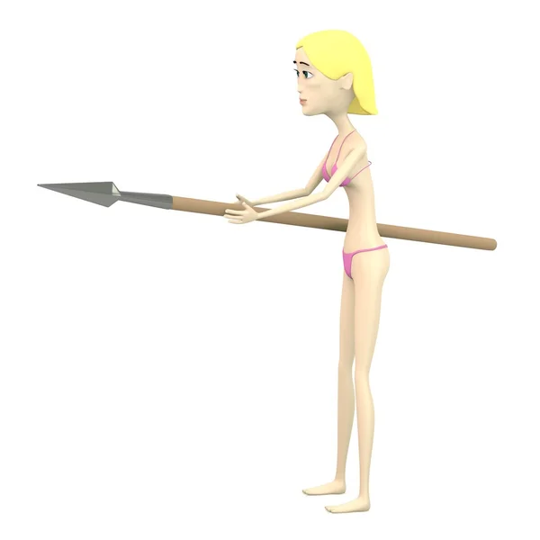 Rendering 3d del personaggio dei cartoni animati con lancia — Foto Stock