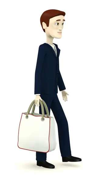 3D renderowania postać z kreskówek z torbą na zakupy — Zdjęcie stockowe