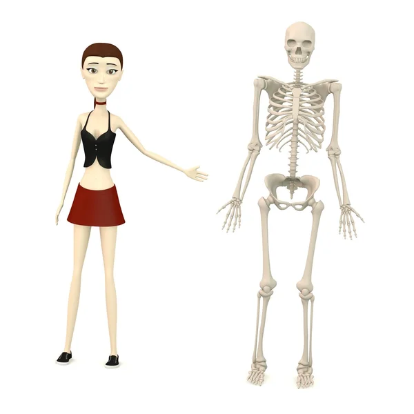 3d 呈现器的卡通人物与男性骨架 — 图库照片