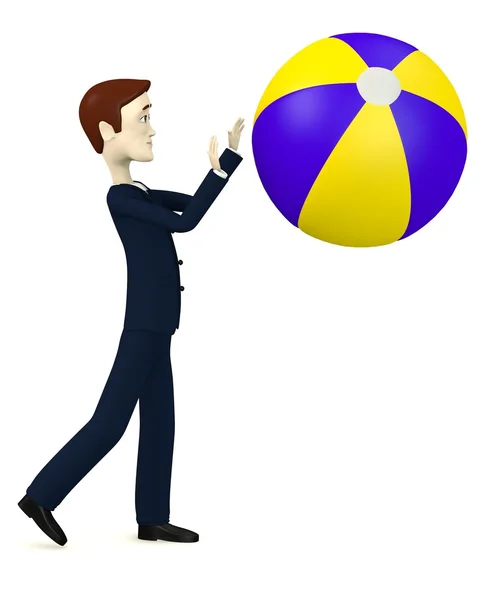 3D визуализация персонажа мультфильма с пляжным мячом — стоковое фото