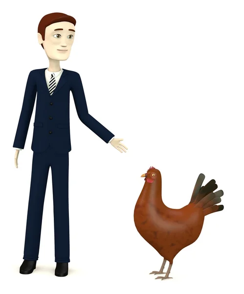 3d render of cartoon character with hen — Stock Photo, Image