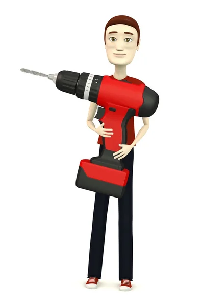 3D-Darstellung der Cartoon-Figur mit Drill — Stockfoto