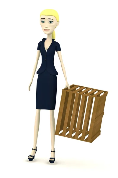 3d render of cartoon character with crate — Stock Photo, Image