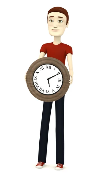 Image 3D de personnage de dessin animé avec vieille horloge — Photo