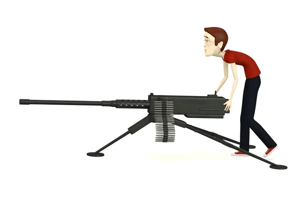 3D render van stripfiguur met machine gun — Stockfoto