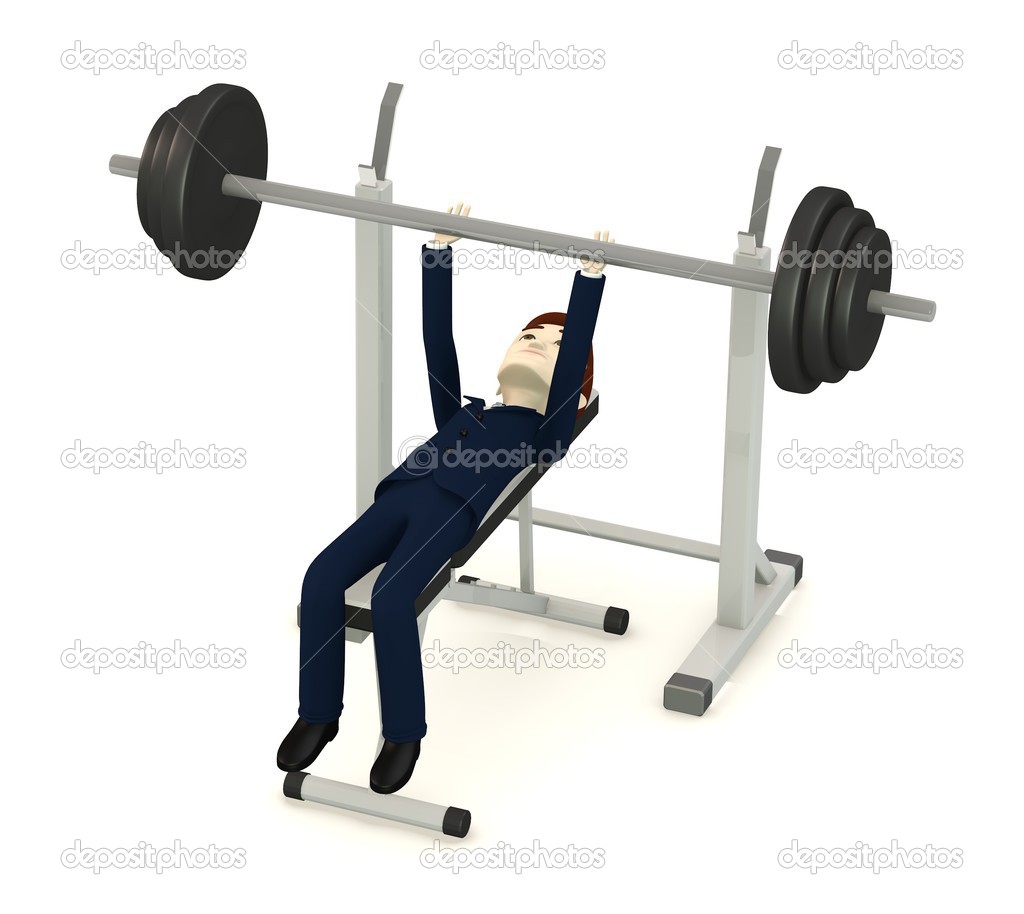 3d Render Of Cartoon Character With Benchpress Stock Photo