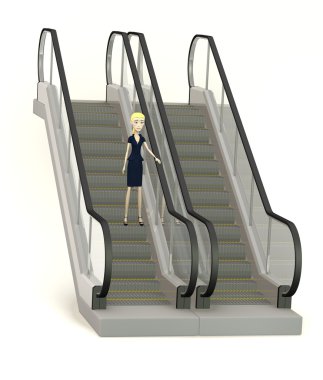 çizgi film karakteri yürüyen merdiven üzerinde 3D render