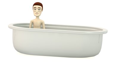 çizgi film karakteri küvet içinde 3D render