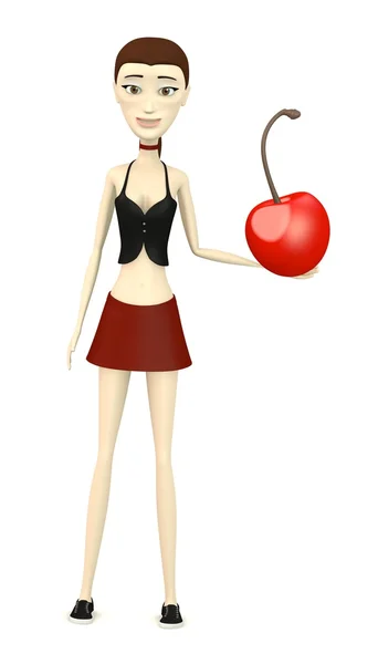 3d renderização de personagem de desenho animado com cereja — Fotografia de Stock