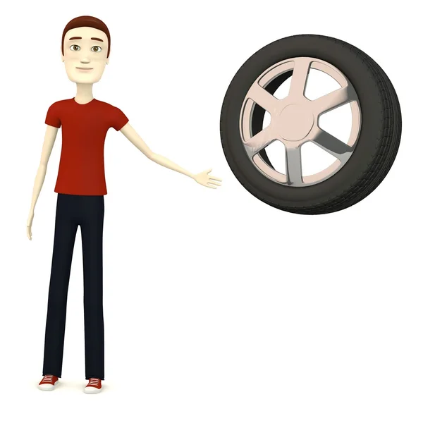 타이어를 가진 만화 캐릭터의 3d 렌더링 — 스톡 사진
