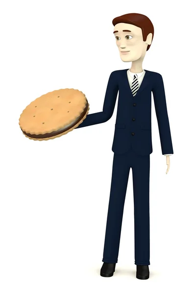 3d image of cartoon character with biscuit — Stock Photo, Image