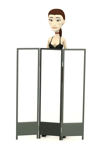 3d render of cartoon character with folding screen — Stock Photo, Image