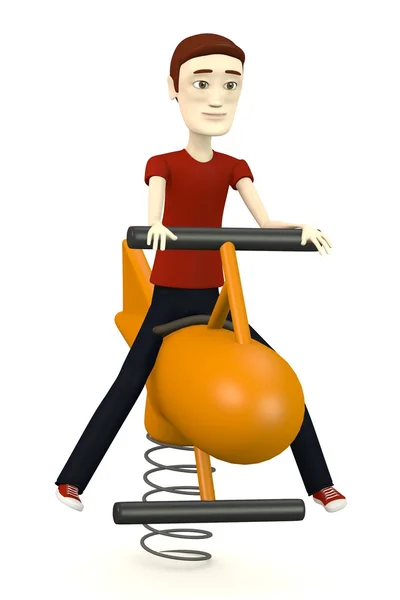 3d render of cartoon character in swing — Stock Photo, Image