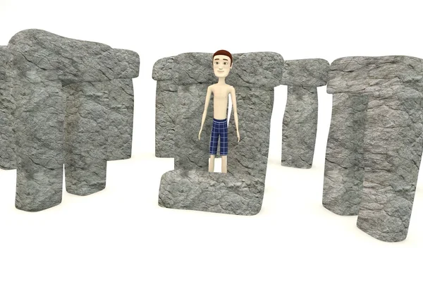3D καθιστούν χαρακτήρα κινουμένων σχεδίων στο stoneghenge — Φωτογραφία Αρχείου