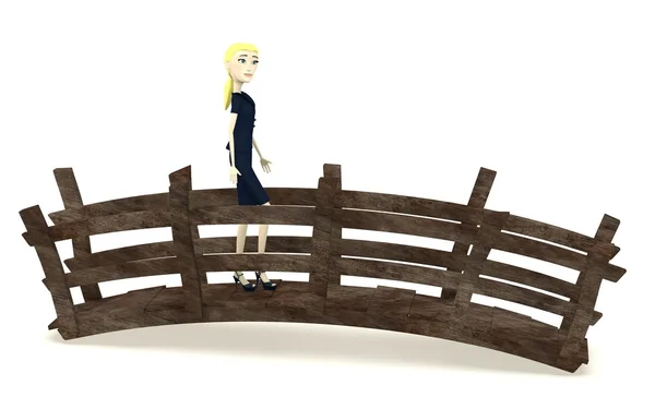 3D-рендер прогулки персонажа мультфильма по мосту — стоковое фото