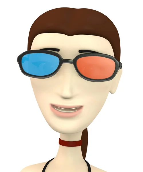 3d render of cartoon character with stereoscopic glasses — Stock Photo, Image