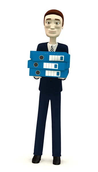 Renderização 3d de personagem de desenho animado com arquivos de escritório — Fotografia de Stock