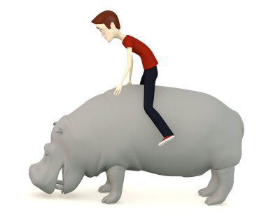 3D render su aygırı ile çizgi film karakteri