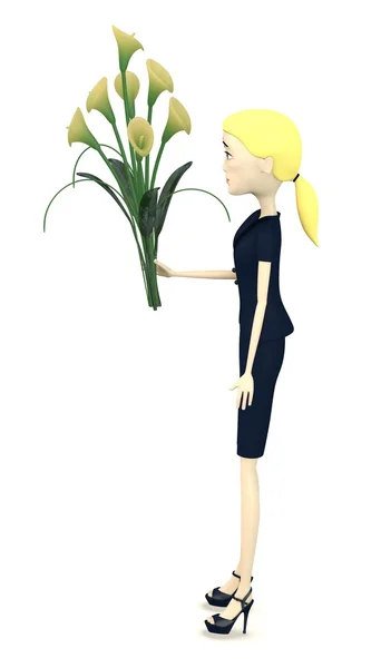 3d render of cartoon character with cala lilly — Stock Photo, Image