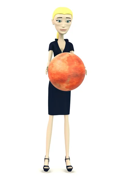 Rendering 3D del personaggio dei cartoni animati con pianeta Marte in mano — Foto Stock