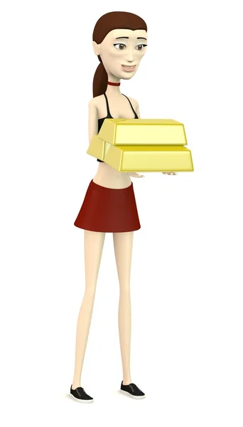 3d render of cartoon character with gold bars — Stock Photo, Image