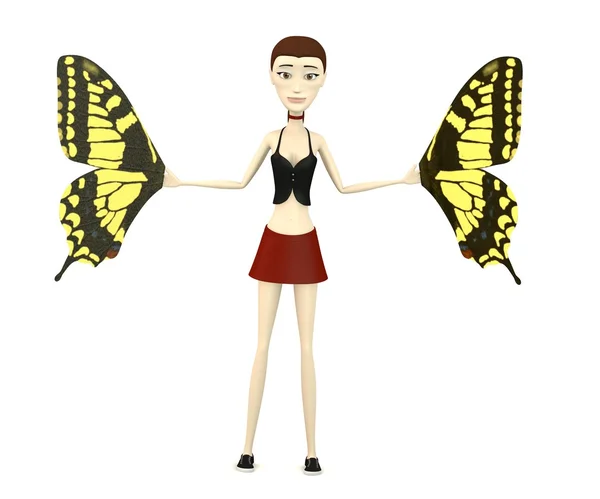 Render 3D charakter kreskówka motyl skrzydłami — Zdjęcie stockowe