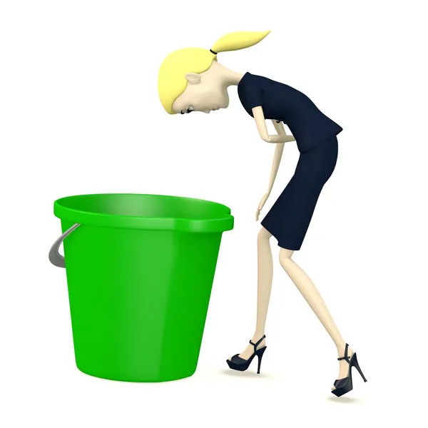 Renderização 3d de personagem de desenho animado com balde — Fotografia de Stock