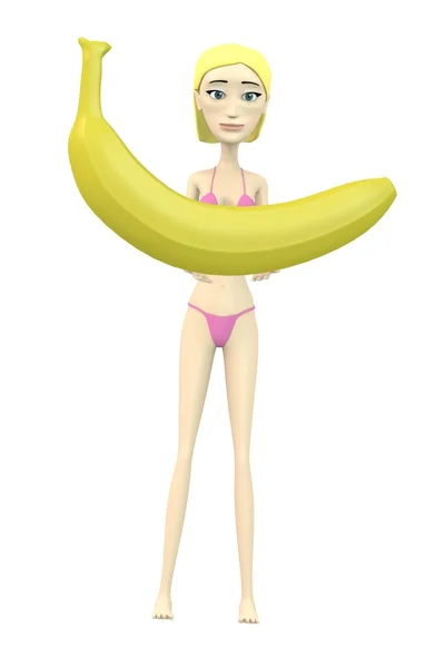 3D визуализация персонажа мультфильма с бананом — стоковое фото
