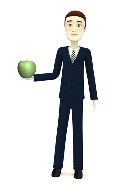 3d render of cartoon character with apple — Stock Photo, Image