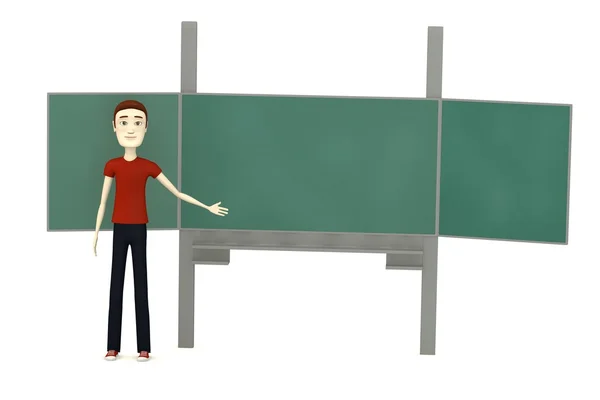 3D render van stripfiguur met blackboard — Stockfoto