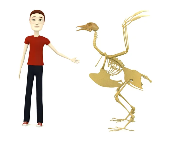 3D renderowania postać z kreskówek z szkielet ptaka — Zdjęcie stockowe