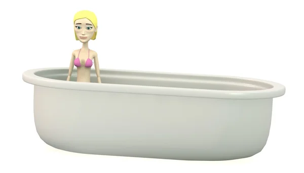 3D render van stripfiguur in badkuip — Stockfoto