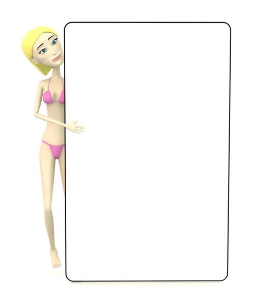 3d rendu de nageur femelle dessin animé avec planche vide — Photo