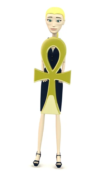 3d render of cartoon character with ankh — Stock Photo, Image