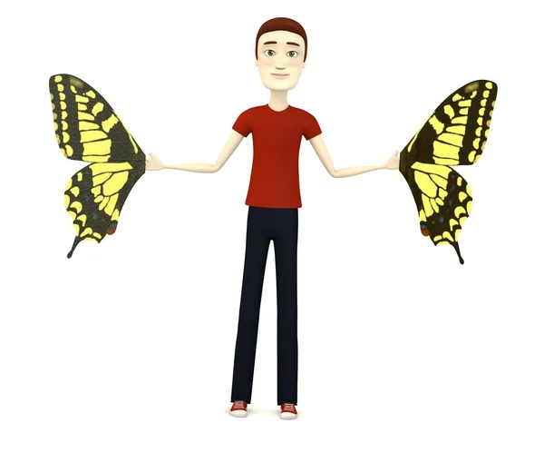 3D візуалізація мультиплікаційного персонажа з крилами метелика — стокове фото