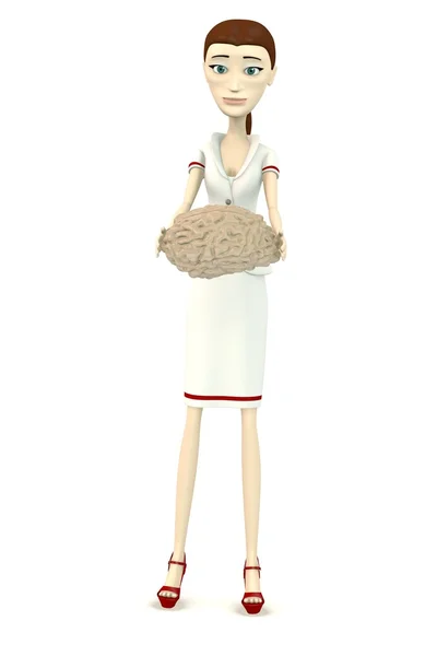 3d renderização de enfermeira com cérebro nas mãos — Fotografia de Stock