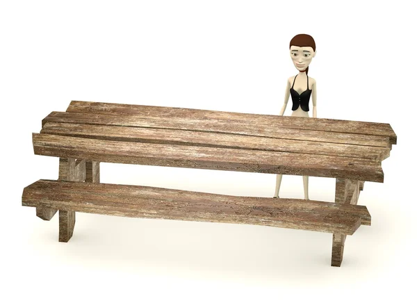3D gör tecknad karaktär Sit bakom tabell — Stockfoto